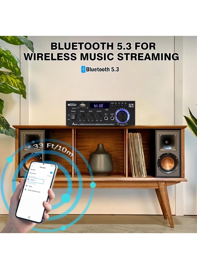 مكبر صوت ستريو مستقبل AK45Pro - صوت منزلي 400 واط مع بلوتوث 5.3، مكبر طاقة بقناتين 2.0، إدخال USB/SD/RCA/FM و 2 ميكروفون للغناء، نظام مسرح منزلي مع جهاز تحكم عن بعد - Image 3